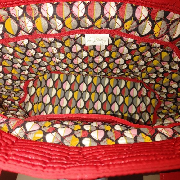Large Vera Bradley Tall Quilted Red Tote Bag Interior Pockets Colorful Lining - Picture 7 of 13